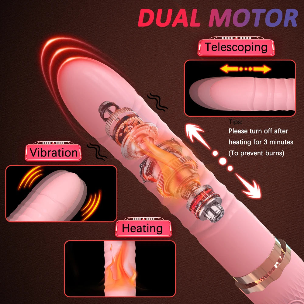 Dual motor Realistic Thrusting Dildo Vibrator With Heating,10 mode Sex Toys Vibrator Clitoral Stimulator For Anal Stimulation