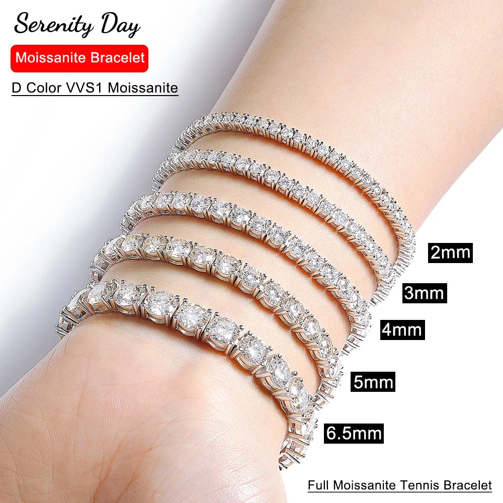 Serenity 3mm 4mm 5mm D Color Moissanite Tennis Bracelet Women Man 100% 925 Sterling Silver Plated 18K Lab Diamond Hand Chain GRA - Madeinsea©