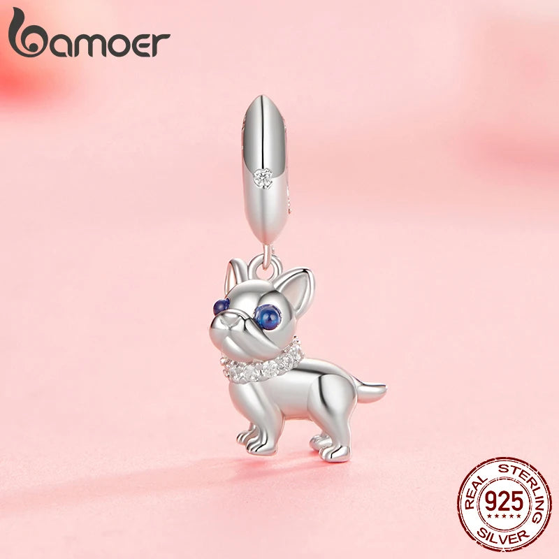 BAMOER Solid 925 Sterling Silver French Bulldog Charm Pendant fit Original Bracelet & Necklaces Jewelry DIY bamoer Animal Charm