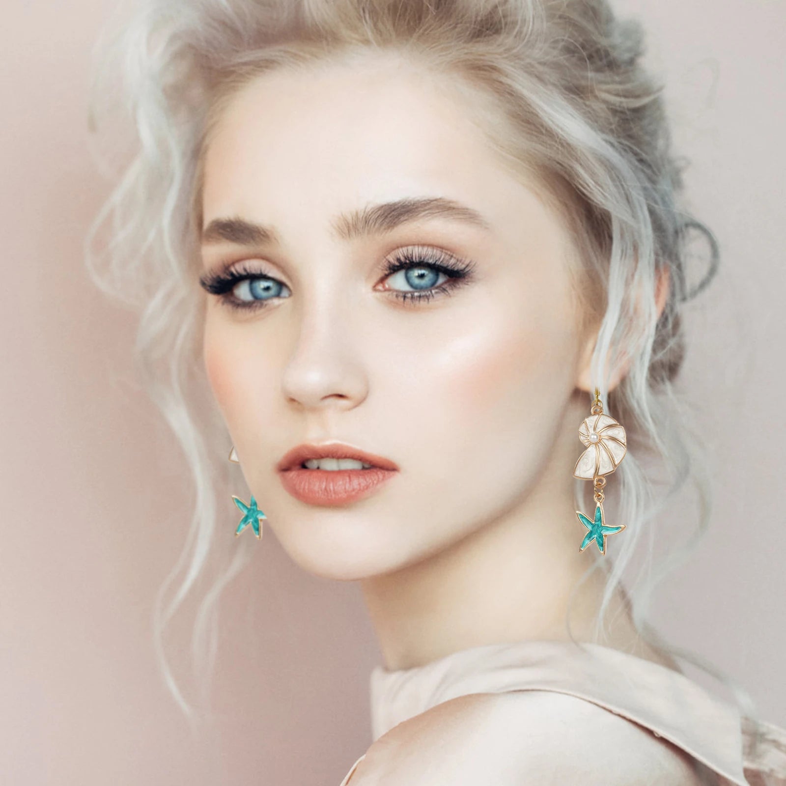 Boucles d'oreilles bohèmes en forme d'étoile de mer Makersland pour femmes, bijoux tendance, vente en gros, boucles d'oreilles de luxe en imitation de perles en acier inoxydable, bijoux pour femmes