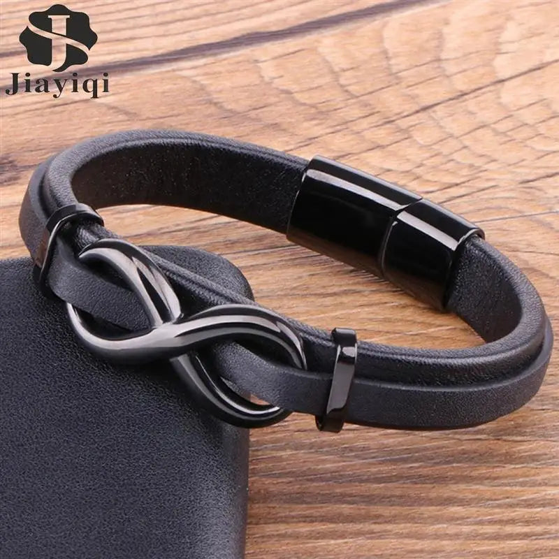 Fashion Leather Bracelet Infinity Logo Stainless Steel Men'S Bracelet Jewelry For Men Valentine'S Day New Year Gift Custom Logo