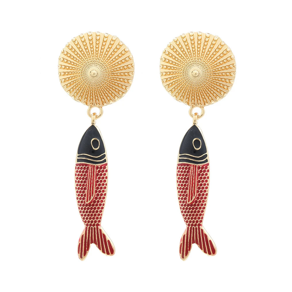 ZAA Luxury Fish Pendant Beach Vacation Style Earrings