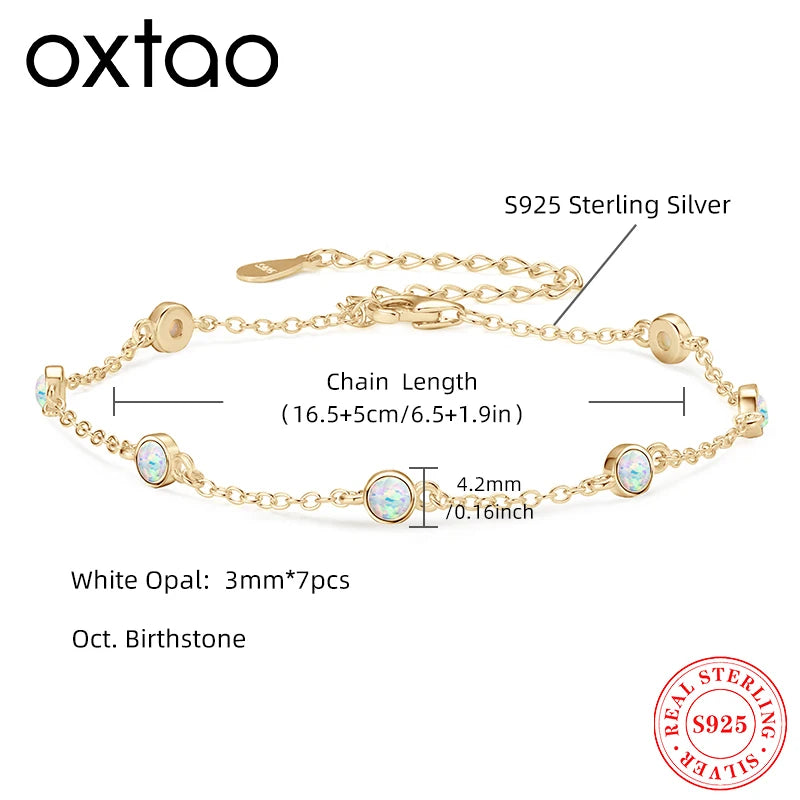 Round Fashion Bracelets White Opal Bezel Set for Women 925 Sterling Silver Adjustable Ladies Bracelet 3mm Girls Jewelry Gift