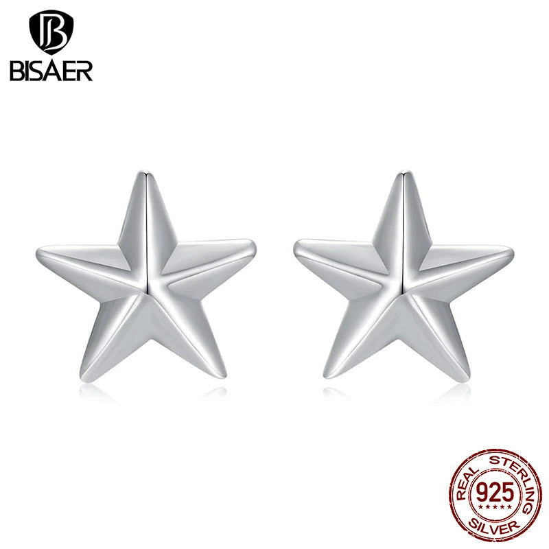 Boucles d'oreilles à tige en argent sterling 925 BISAER - Boucles d'oreilles minimalistes hypoallergéniques plaquées or blanc pour femmes - Bijoux fins de fête