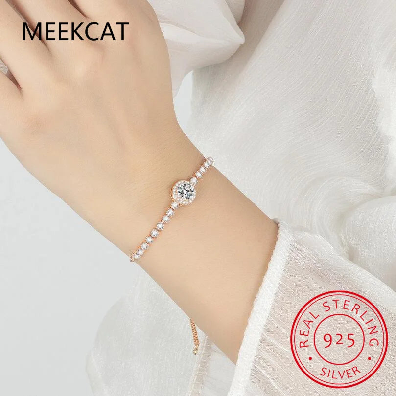 Bracelet en argent sterling 925 serti de moissanite 10 mm et de diamants. Bracelet tennis ajustable pour femme, cadeau de mariage, bijou raffiné.