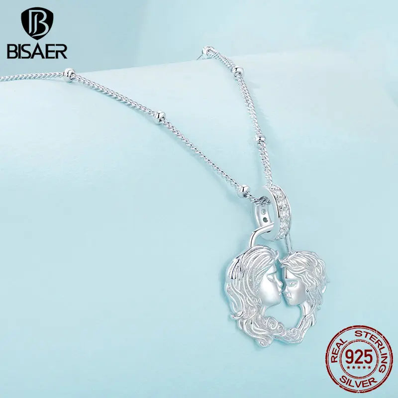 Collier pendentif amour mère et enfant BISAER en argent sterling 925 plaqué platine pour femme fête des mères anniversaire bijoux fins cadeau