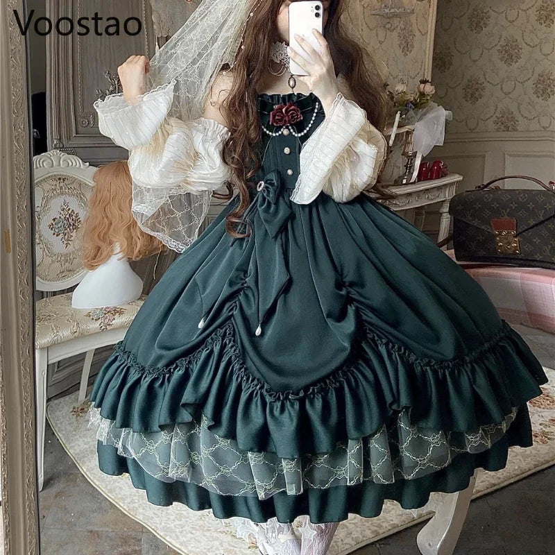 Vintage Victorian Lolita Princess Jsk Dress Women Elegant Sweet Palace Vintage Victorian Lolita Princess Jsk Dress Women Elegant Sweet Palace