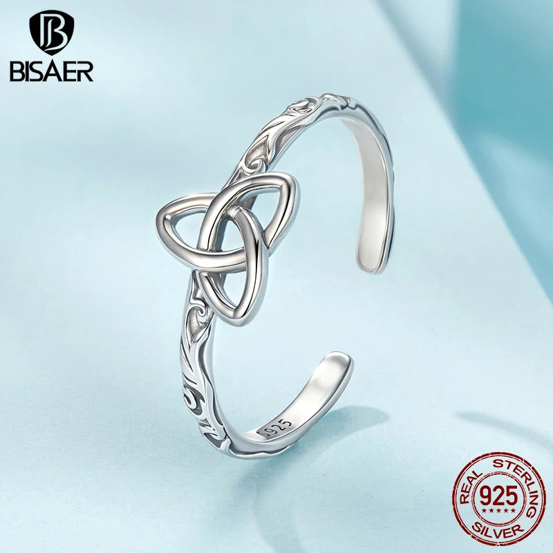 BISAER 925 Sterling Silver Vintage Celtic Open Ring Adjustment Size 5-9 Band for Women Party Original Fine Jewelry ECR1126-E