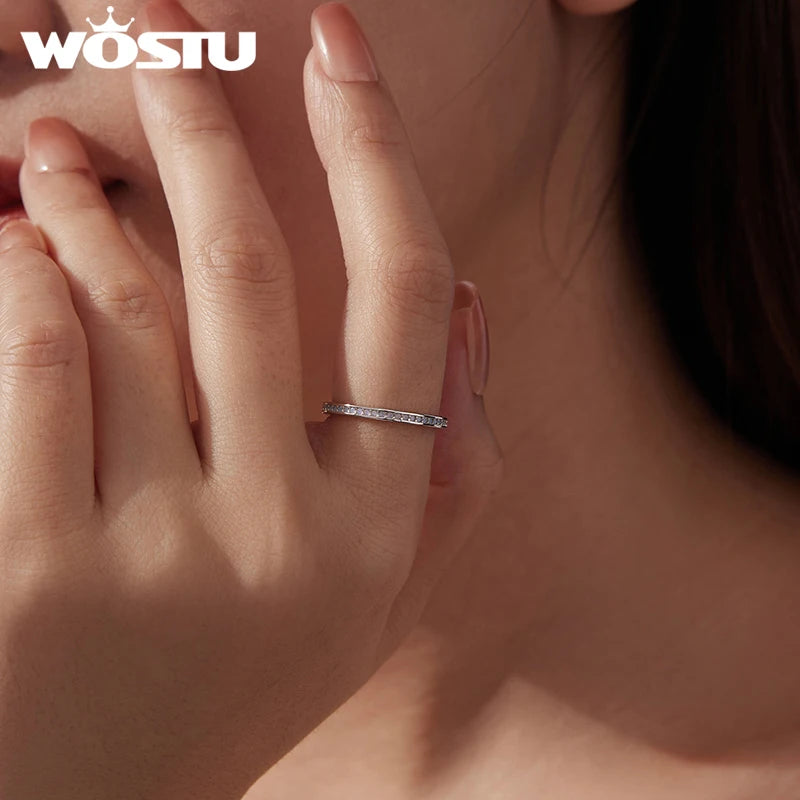 WOSTU 925 Sterling Silver Simple White Opal Black Onyx Band Rings For Women, Everyday Wear Full Stone Rings Party Gift for her