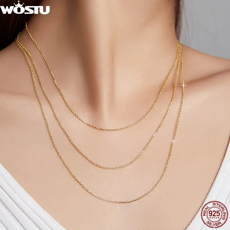 WOSTU Classic Basic Chains 925 Sterling Silver 14K Gold Rose Gold Plate O-Shaped Links Neckalce Extended Chains Jewelry Making
