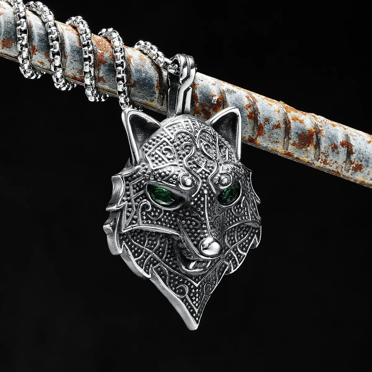 Retro Fox Pendant Gem Eye Men Animal Necklace 316L Stainless Steel Chain Rap Rock Punk for Friend Male Jewelry Gift Dropshipping