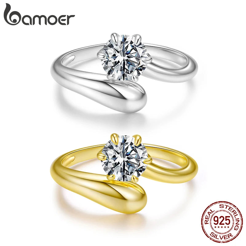 BAMOER 1CT Teardrop Moissanite Ring 925 Sterling Silver Statement Jewelry Round Cut Lab Diamond for Women Engagement Chunky Gift