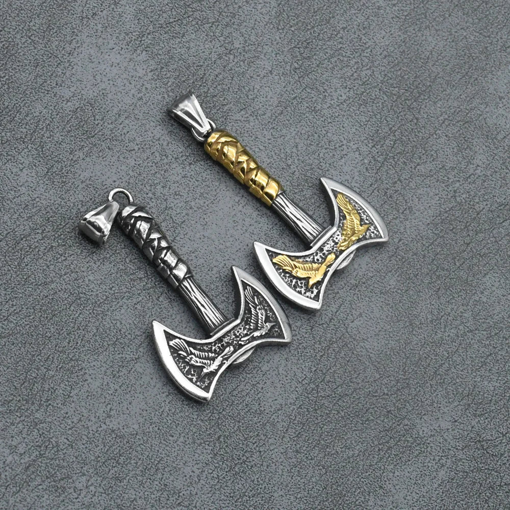 Odin Raven Double Axe Vintage Viking Pendant Stainless Steel Celt Knot Necklace Men's Scandinavian Jewelry Gift