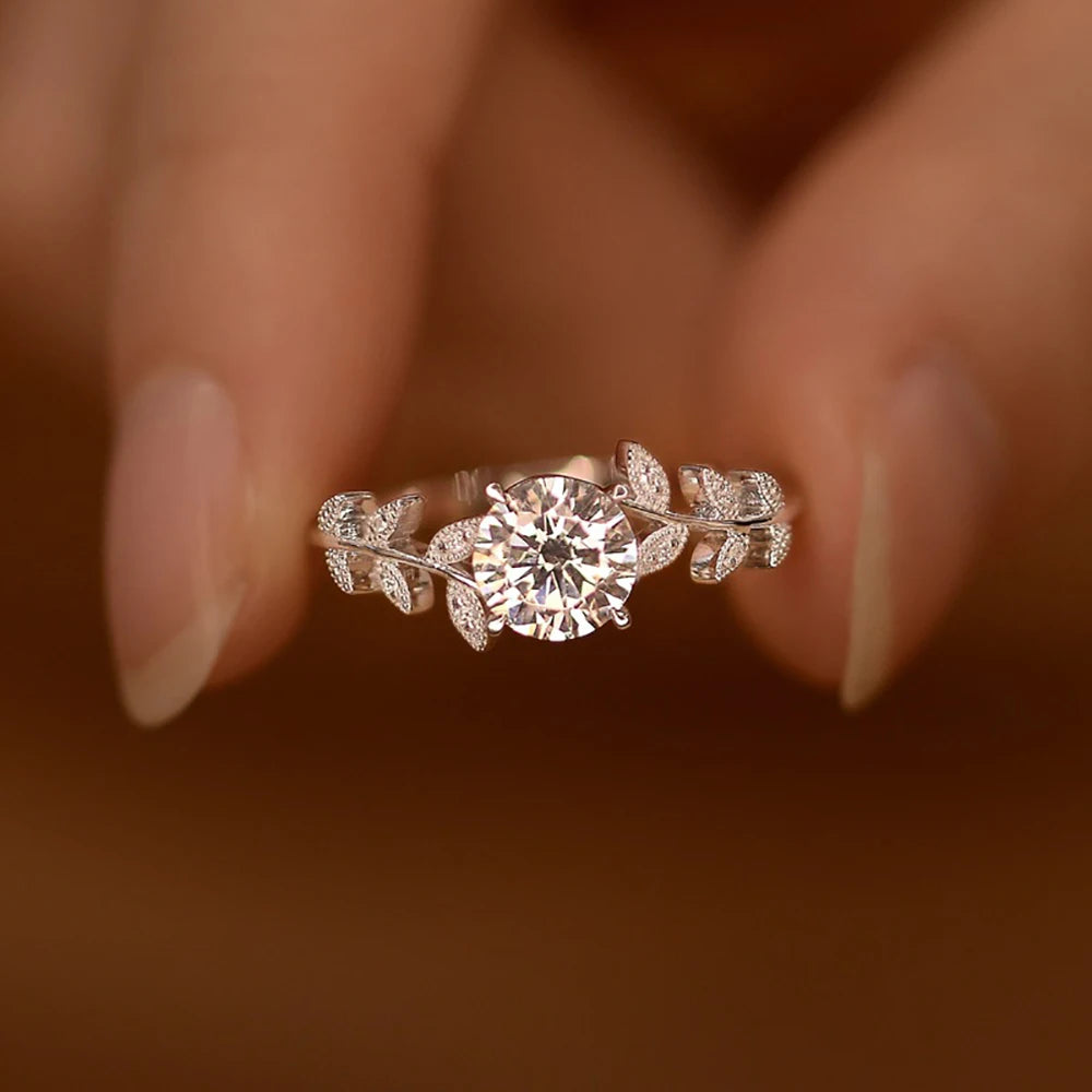 Serenity 1ct D Moissanite Rings for Women Wedding Bridal Gift S925 Sterling Silver Sparkling Lab Diamond Leaf Rings Fine Jewelry - Madeinsea©