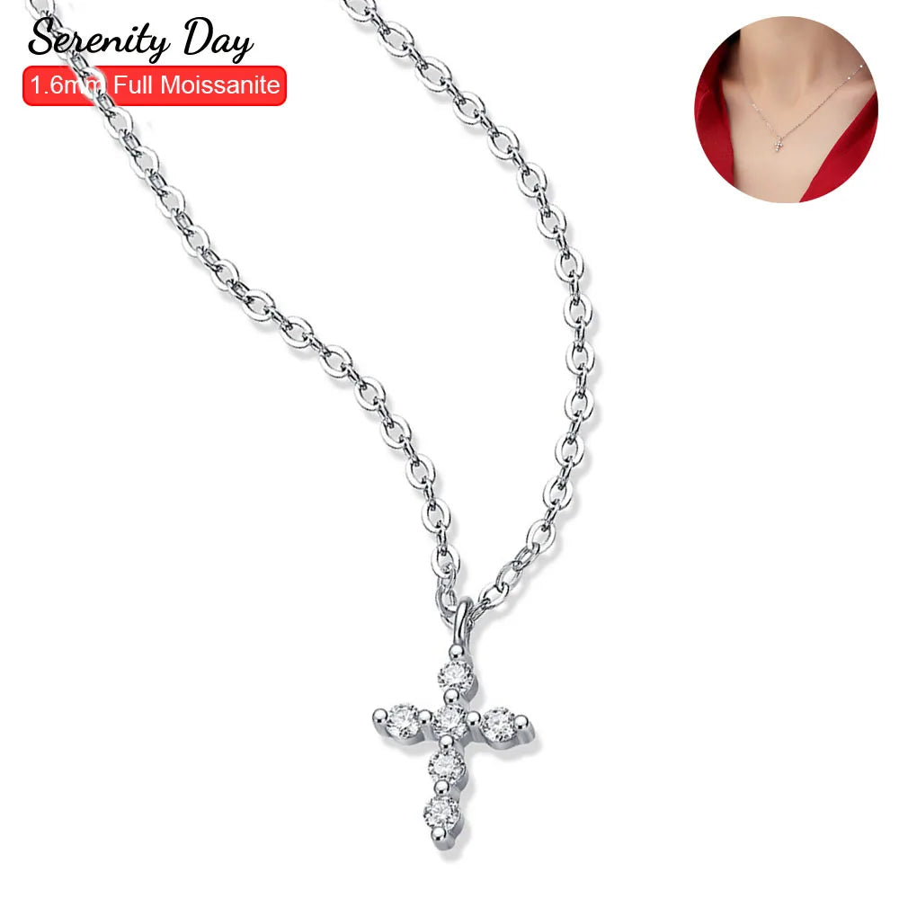 Serenity 6 Stones D Color Moissanite Cross Necklace For Women Men 100% S925 Sterling Silver Plated 18K Jesus Neck Chain Jewelry