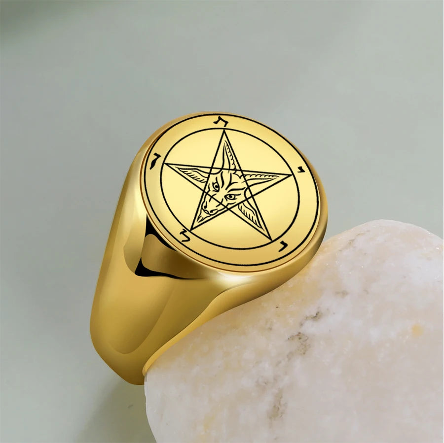Dreamtimes Man Ring Pentagram baphomet goat sulfur Leviathan cross Satan Devil symbol Stainless Steel Rings For Men Jewelry Gift