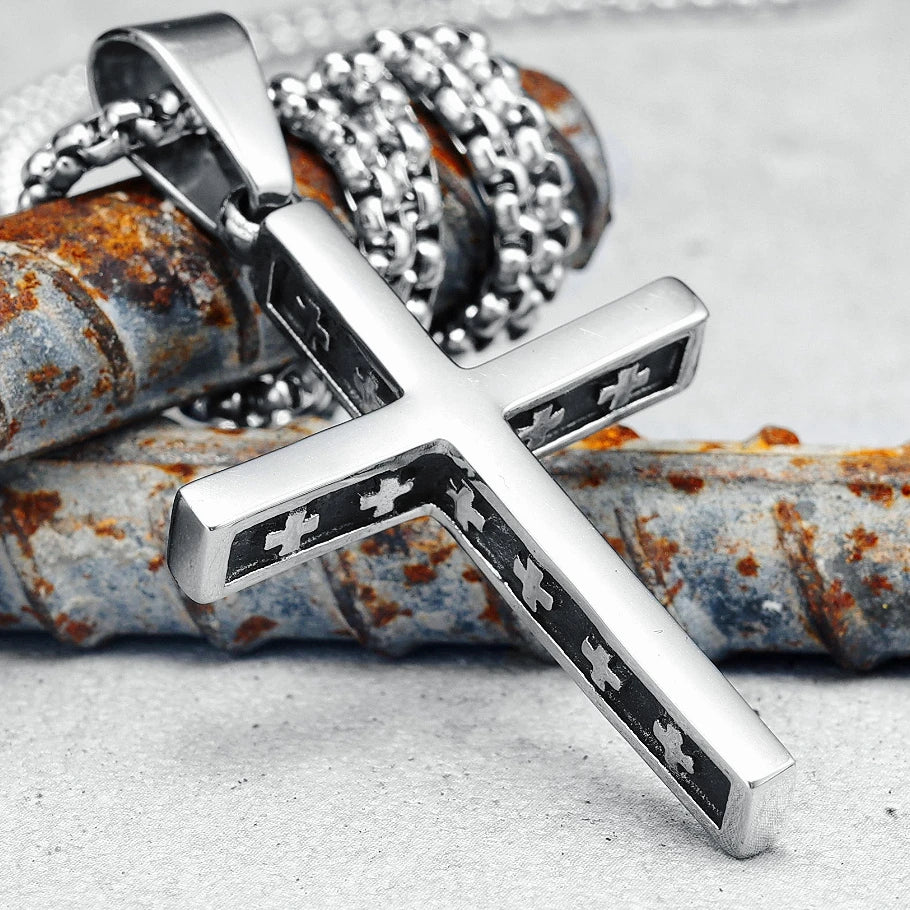 Simple Cross Men Necklace 316L Stainless Steel Pendant Chain Top Quality Religion Rock Punk Rap for Biker Male Jewelry Best Gift