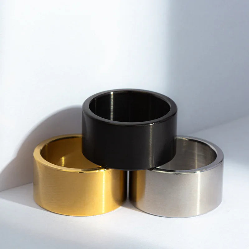 European and American Fashion 12mm Wide Titanium Steel Ring, Men's Frosted Scratch Resistant Stainless Steel Ring Wholesale