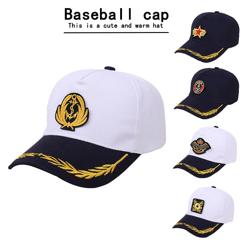 Vintage Navy White Baseball Cap - All-Season Sun Visor Formal Hat for Captain