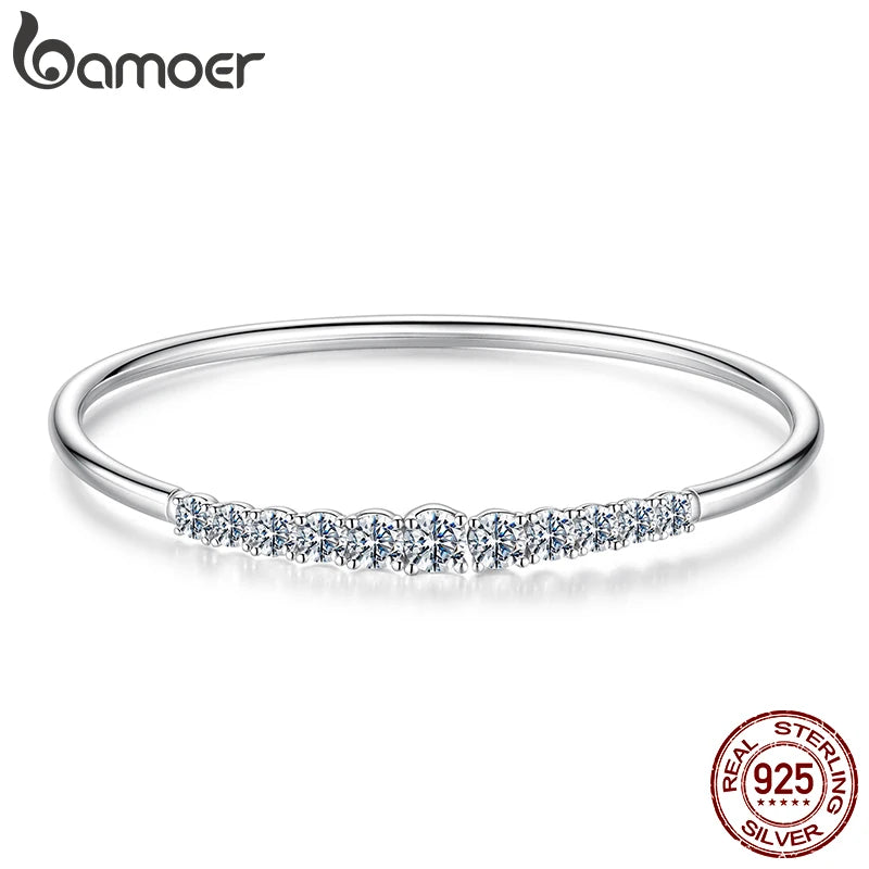 BAMOER 3.6CTTW Moissanite Bar Bracelet Adjustable Wrist Cuff Open Bangle 925 Sterling Silver for Women Wedding Gift Round Cut