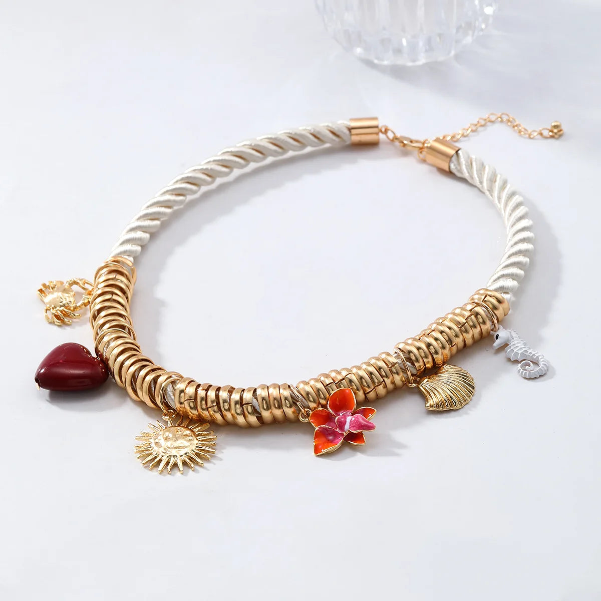 ZAA Crab Heart Flower Shell Seahorse Multi Layer Choker Necklace