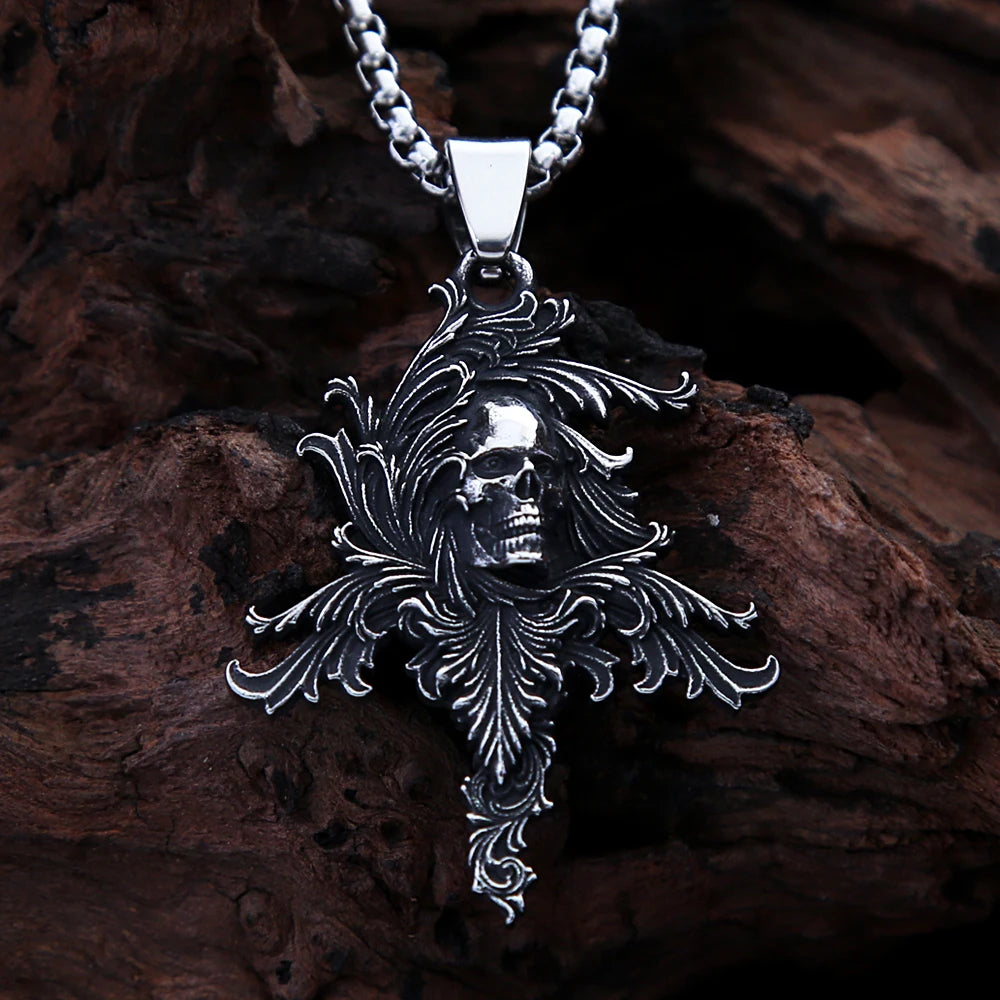 Creative Retro Stainless Steel Skull Pendant Men's Punk Gothic Death Skulls Necklace Unique Motorcycle Amulet Jewelry Wholesale