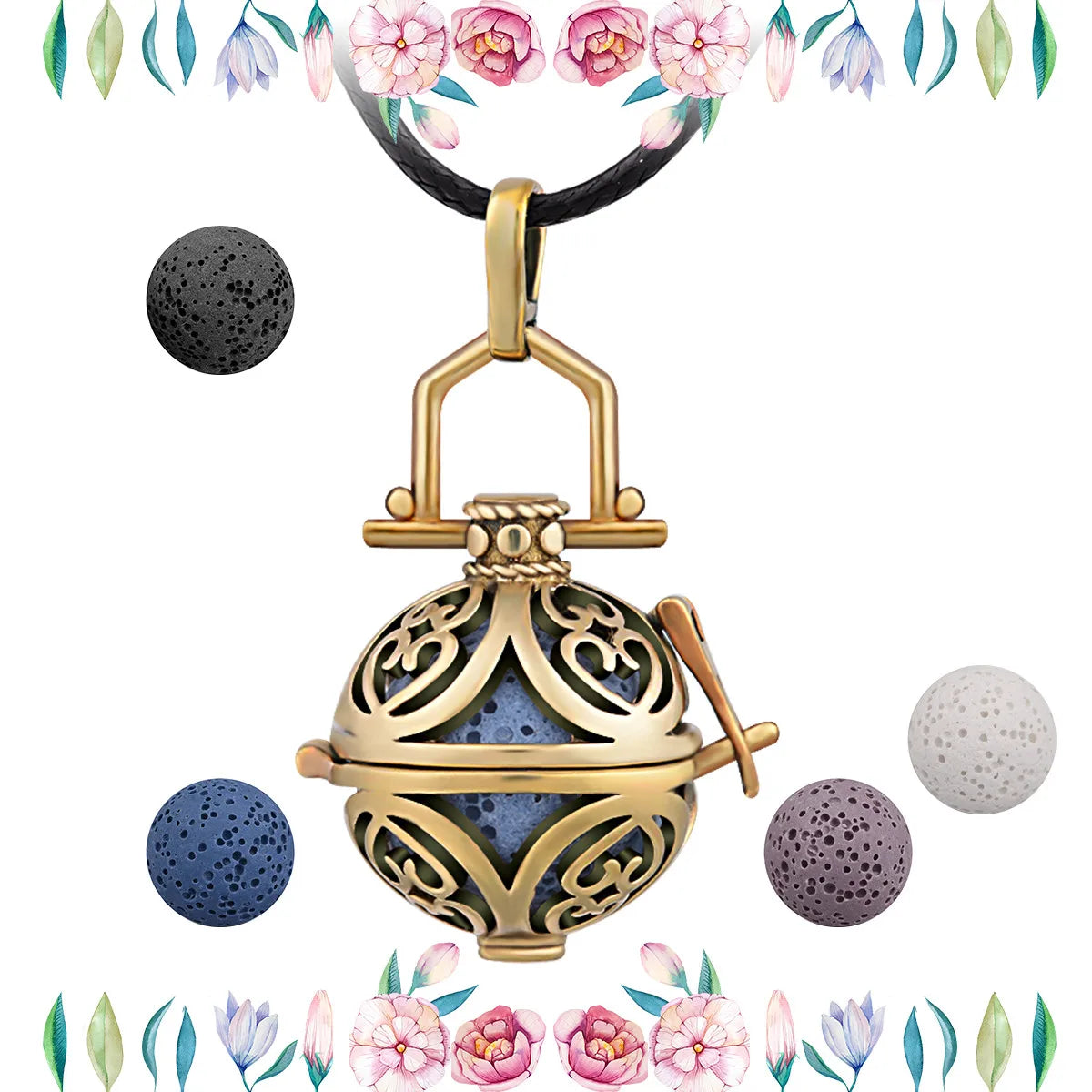 Collier Eudora en pierre de lave volcanique 16 mm avec pendentif en forme de cœur et diffuseur de parfum et d'arômes, bijoux d'aromathérapie, cadeau pour femme