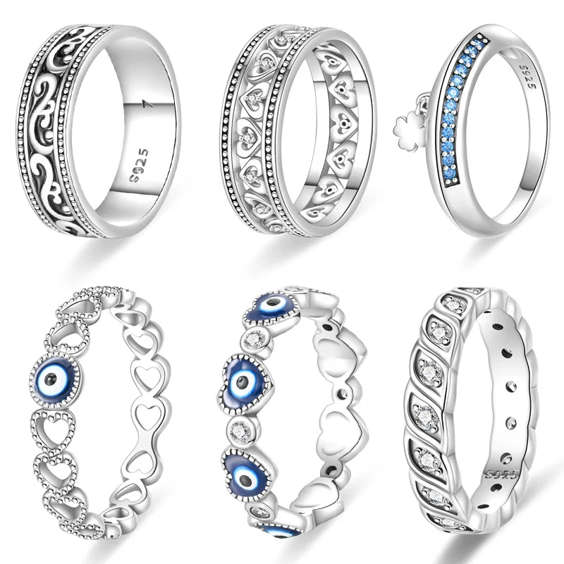 New Rings 925 Silver Plated Vintage Auspicious Cloud Evil Eye Heart Shaped Cutout Rings For Couple Fine Jewelry Anniversary Gift