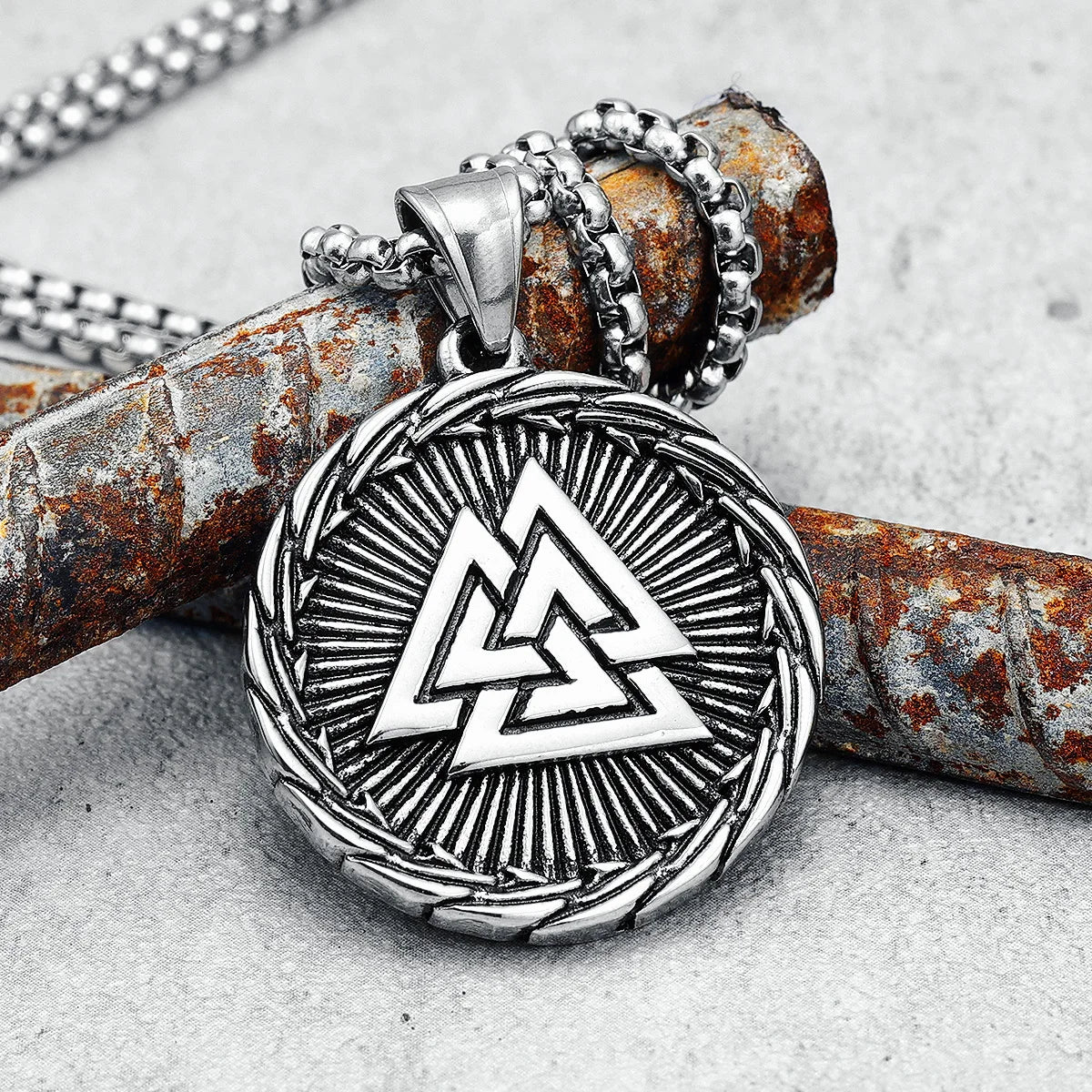 Viking Triangle Men Necklace 316L Stainless Steel Nordic Myth Compass Pendants Chain Punk Rock for Boyfriend Male Jewelry Gift