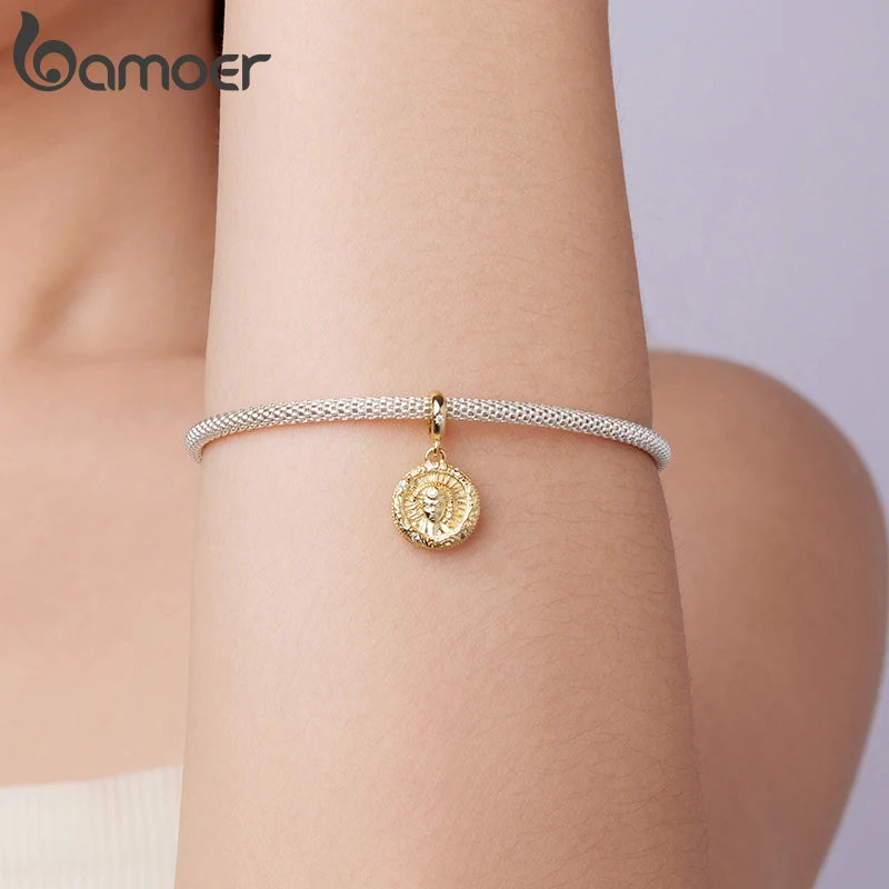 Bamoer Sonnengöttinnen-Anhänger aus 925er Sterlingsilber, 18 Karat vergoldete Zirkonia-Perlen, DIY-Armbandzubehör für Frauen und Mütter
