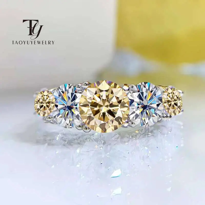 Classic 18k Plated 3.6CT All Moissanite Rings For Women 5 Stones Sparkling Diamond Wedding Band S925 Sterling Silver Jewelry