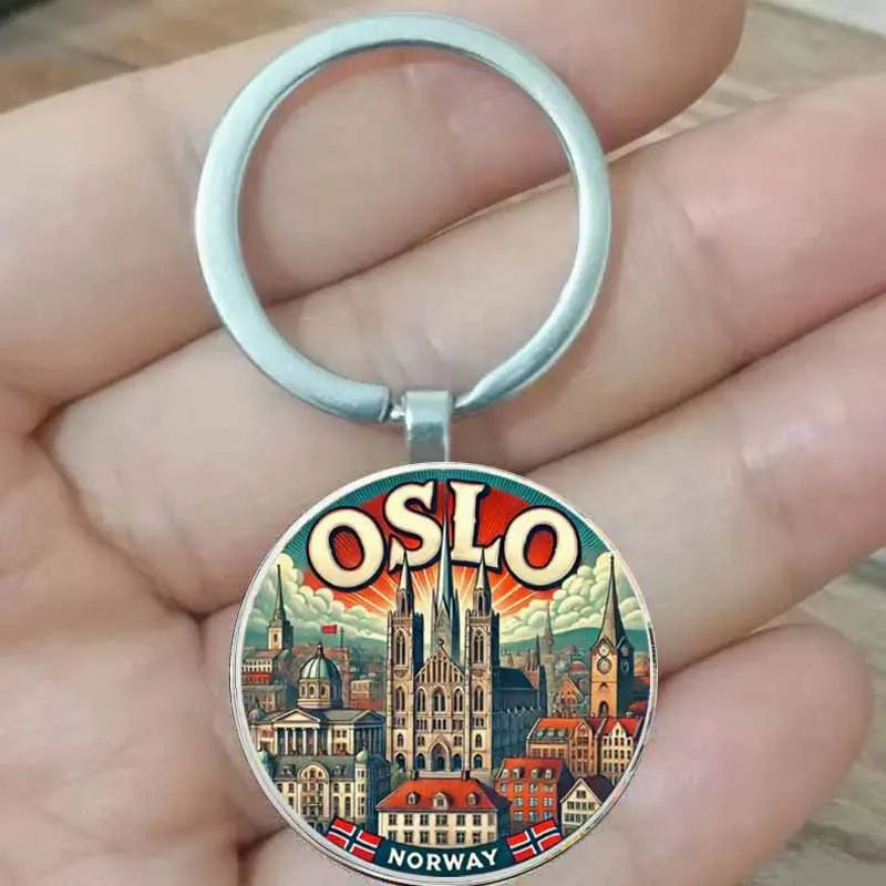 Oslo Norway Keychain - Vintage Nordic Travel Souvenir Durable Norwegian Landmark Gift Suitable for Birthday and Anniversary Enth