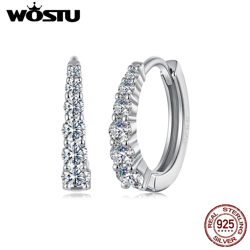 WOSTU D Color Moissanite Wedding Earrings For Women Lab Diamond 925 Sterling Sliver Full Gems Ear Clip Hoops Mother's Day Gifts