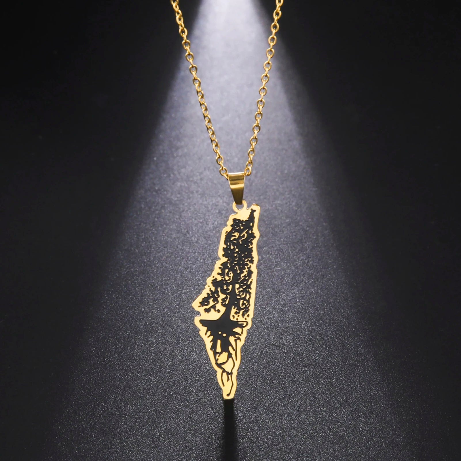 Collier avec pendentif en acier inoxydable avec arbre enraciné dans la carte d'Israël, nouvelle mode, ras du cou, motif de plante d'Israël, cadre de carte, bijoux à breloques, cadeaux