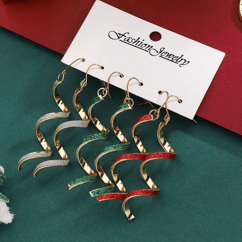 3 Pairs/Set Spiral Wave Curve Dangle Earrings for Women Fashion Rainbow Crutch Candy Long Twisted Earring Girls Party Jewelry