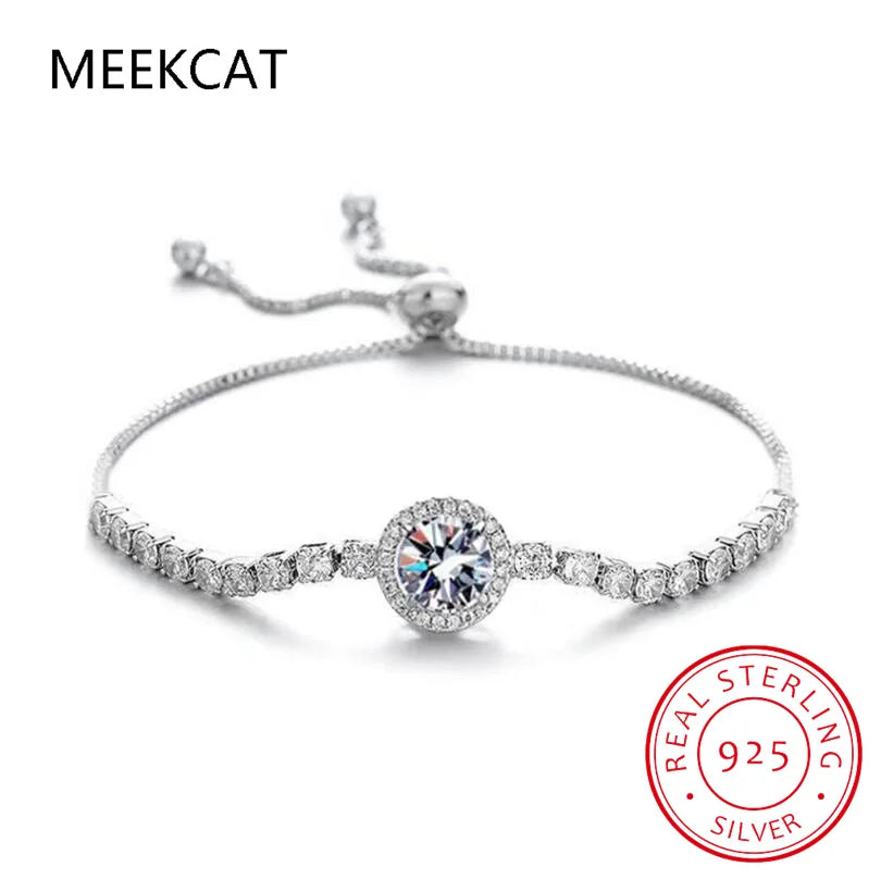 Bracelet en argent sterling 925 serti de moissanite 10 mm et de diamants. Bracelet tennis ajustable pour femme, cadeau de mariage, bijou raffiné.