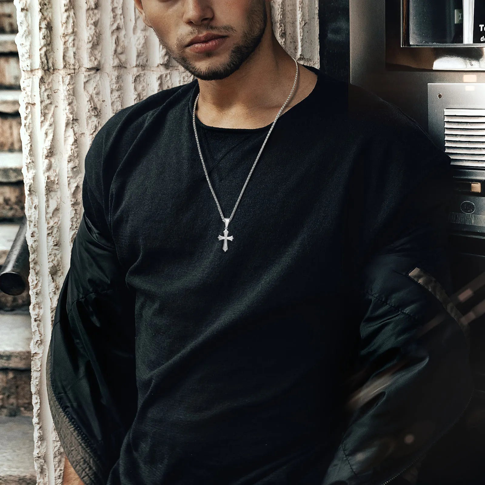 Vnox Small Stainless Steel Cross Necklaces, Retro Personality Pendant Accessories, Religion Faith Jewelry Gift