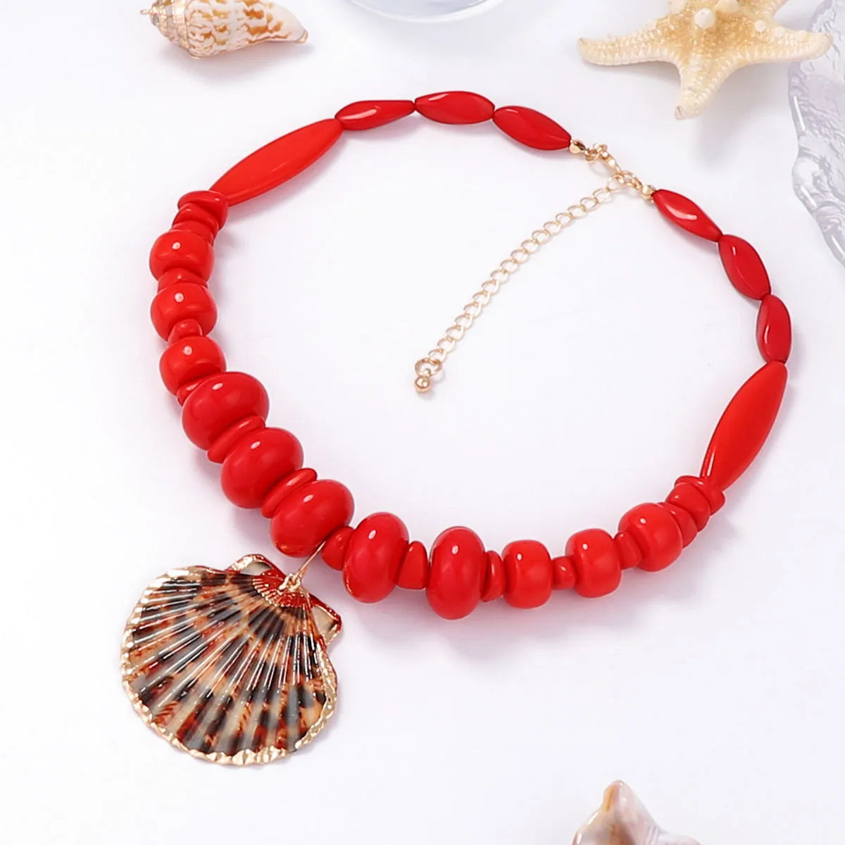 Fashion Ocean Leisure Style Bead Alloy Leopard Print Shell Pendant Necklace