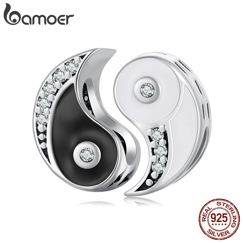 BAMOER Solid 925 Sterling Silver Taiji-Bagua Charm Beads fit Original Bracelet & Necklaces Jewelry DIY bamoer Charm SCC3000