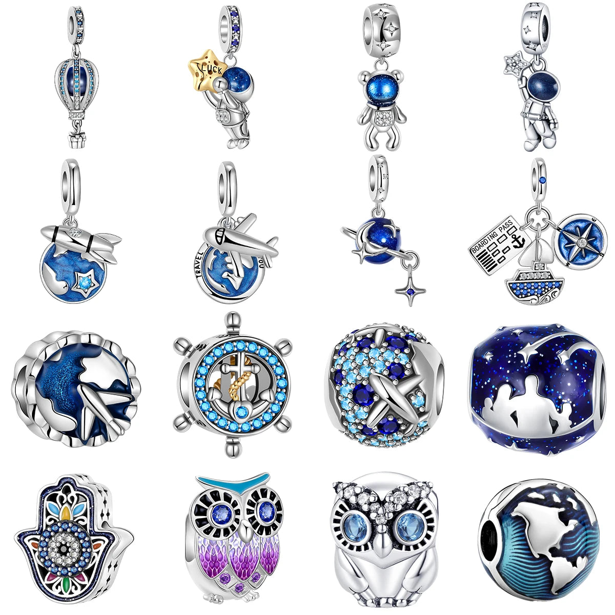 2023 New 925 Sterling Astronaut Aircraft Rocket Blue Series Charm Fit Original Pandora Bracelet DIY Jewelry For Women