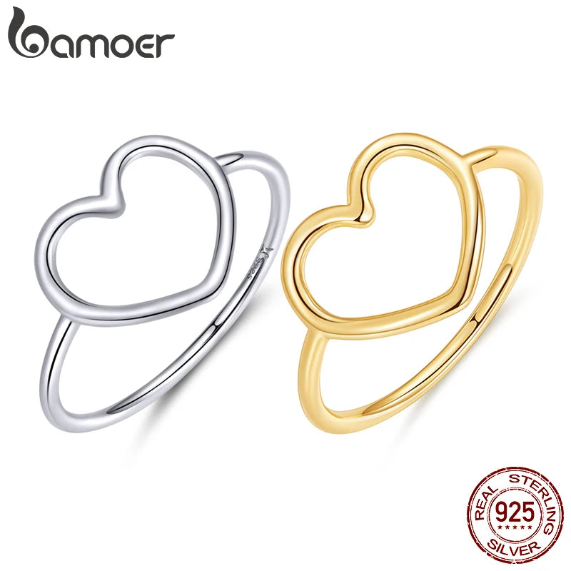 BAMOER 925 Sterling Silber Minimalistische Herz Fingerringe für Frauen Hochzeit Verlobung Statement Modeschmuck 4 Farben SCR641