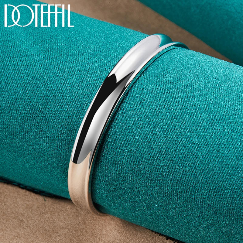 DOTEFFIL 925 Sterling Silver Smooth 8mm Adjustable Bangle Bracelet For Woman Man Fashion Wedding Engagement Party Jewelry