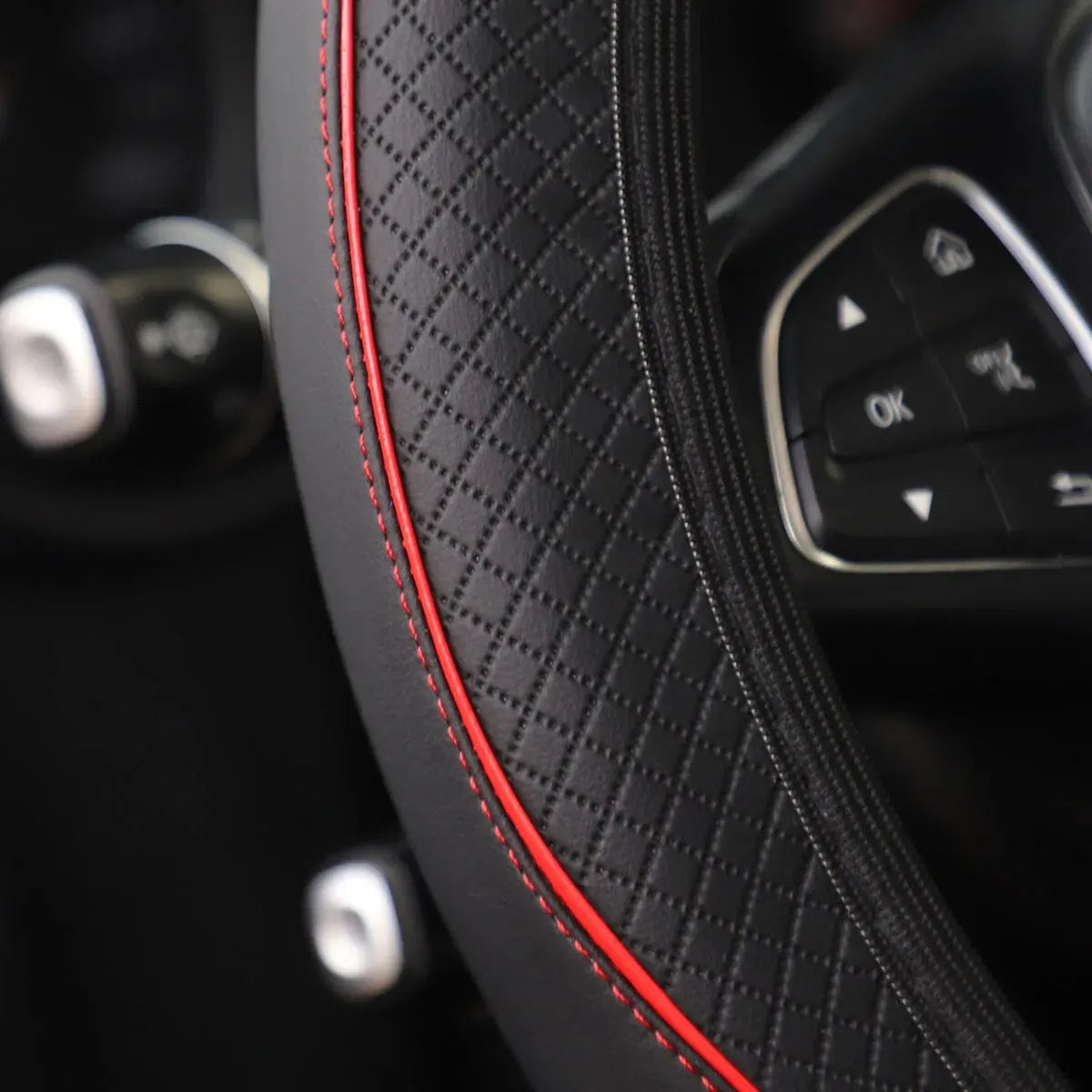 Skin Feeling Leather Color Stripe Emboweled Car without Inner Ring Steering Wheel Cover Automotive Supplies 14.5-15INCH - Madeinsea©