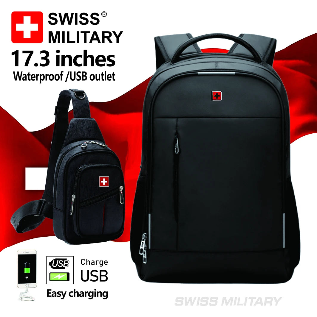 SWISS MILITARY 17 Inch Fashion Business Backpack School waterproof USB