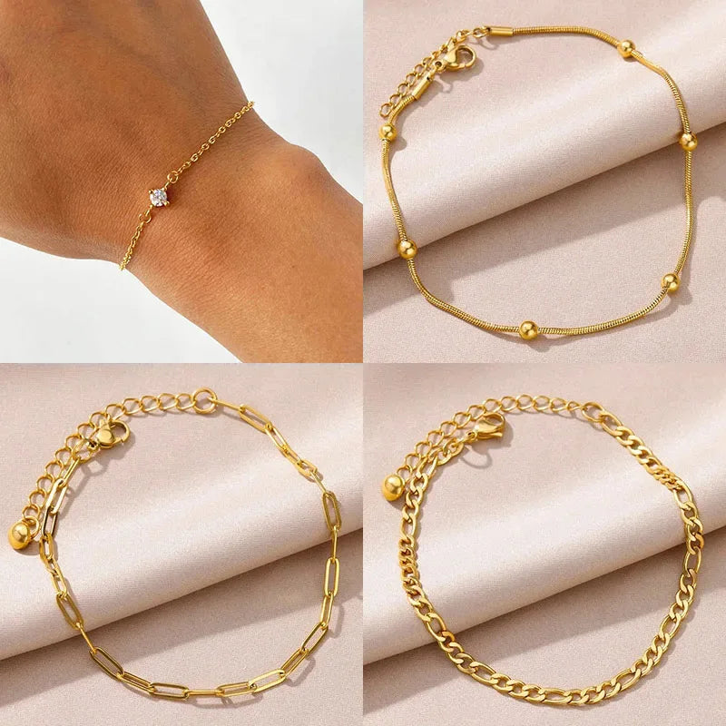 Single Zircon Circle Bead Bracelets For Women Stainless Steel Bracelet Summer Jewelry Couple Friends Accessories Gift 2024