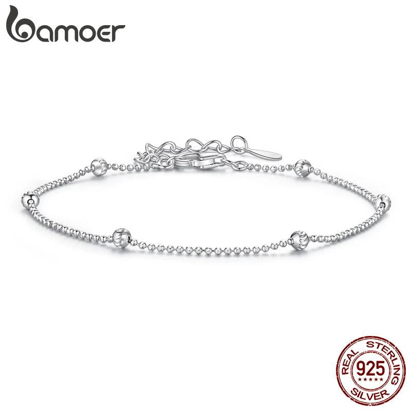 BAMOER 925 Sterling Silver Adjustable Beads Bracelet Carved Round Charm Wrist Chain for Girls Lightweight Cute Gift Fine Jewelry