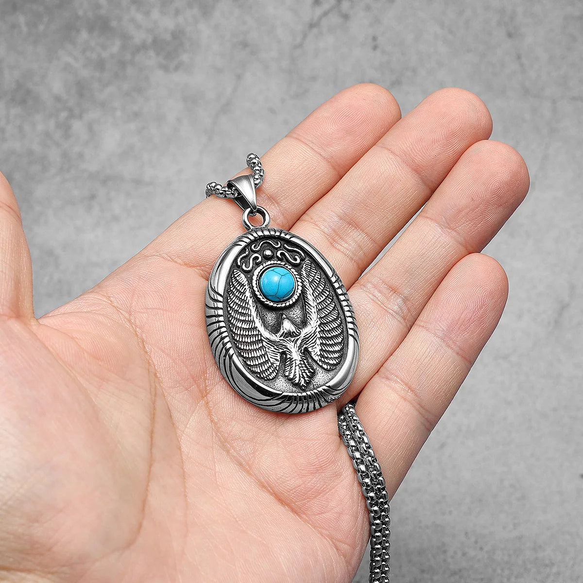 Eagle Turquoise Pendants Retro Necklace Eagle Stainless Steel Men Amulet Chain Freedom Rock Party Jewelry Xmas Gift for Biker
