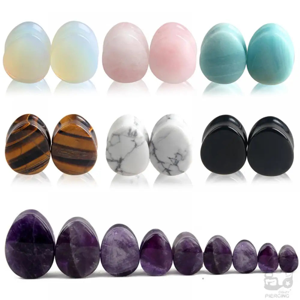2 stücke Wassertropfen Stein Ohrstöpsel Tunnel Flesh Flare Sattel Piercing Oreja Ohrringe Messgeräte Ohr Bahre Expander Körperschmuck