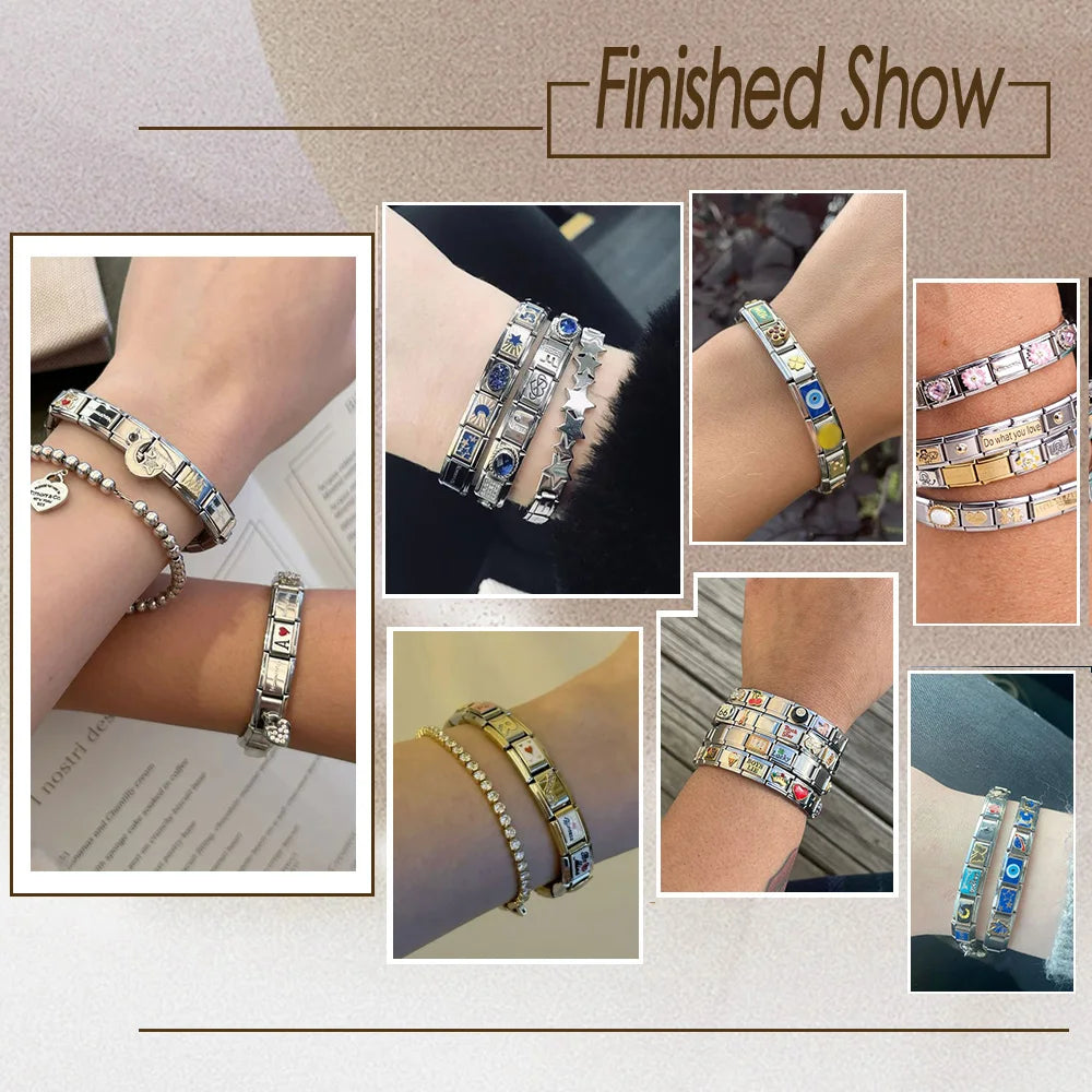 URING Women Men Charms Beads Trendy Baby Hamburger Heart Angel Wings Stainless Steel Italian Jewelry Link Making DIY Bracelets