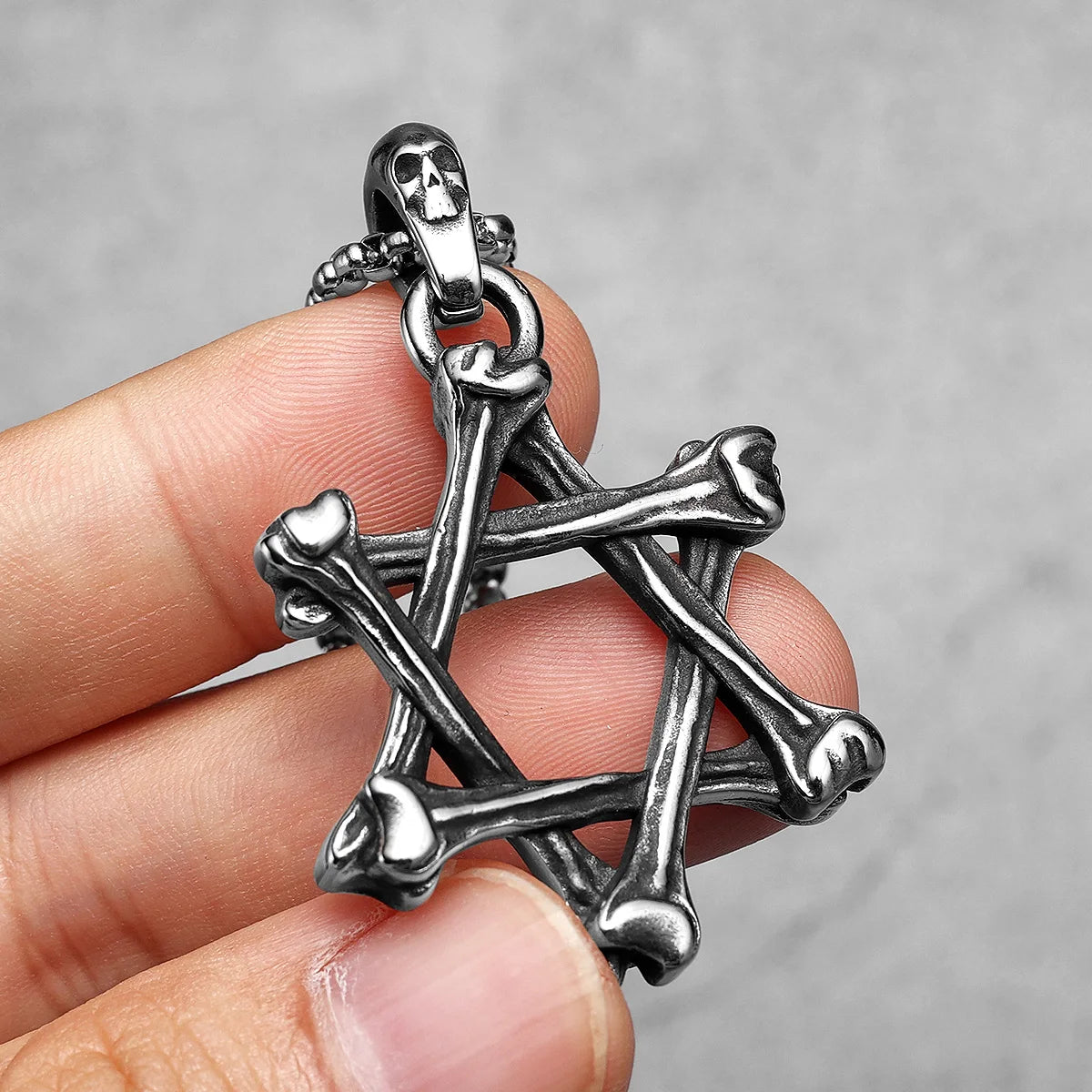 Six-pointed Star of David Necklaces Bones Pendants 316L Stainless Steel Men Chain Rock Punk for Male Jewelry Xmas Gift Wholesale